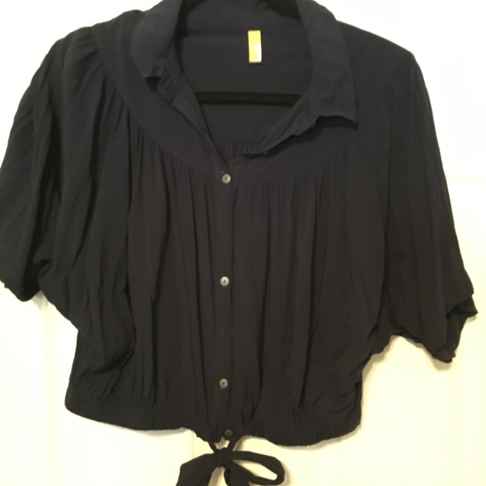 Free People navy buttoned blouse